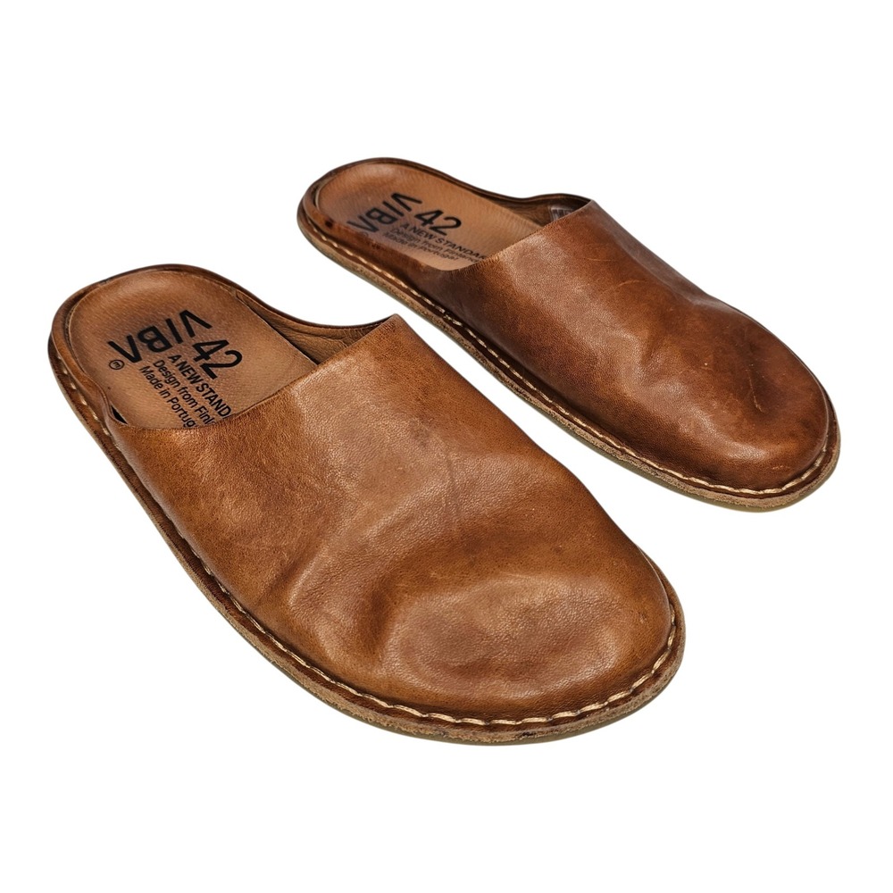 VIBAe Roma W 12 M 9 Brown Leather Ergonomic Slip On Mules Casual Flat Shoes